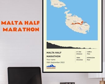 Poster personnalisé du semi-marathon de Malte - livraison gratuite