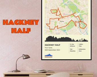 Poster personnalisé du semi-marathon de Hackney - livraison gratuite