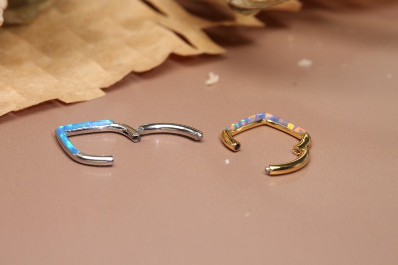 Hinged Nose Ring Sector Opal 316L Stainless Steel Septum Piercing