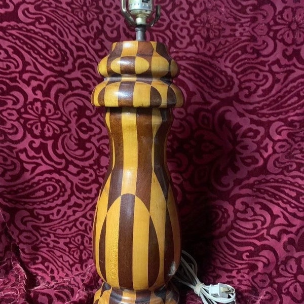 vintage 1970’s turned wood lamp