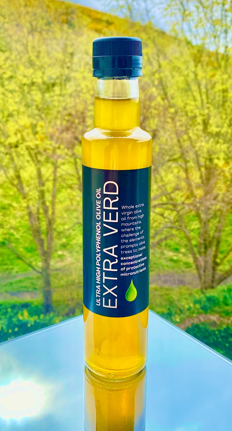 Extra Verd Labor zertifiziertes Ultra High Polyphenol Natives Olivenöl extra, erste Pressung, frühe Ernte, kleine Charge, späteste Saison Bild 2