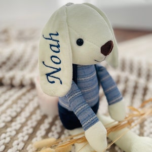 Handmade Bunny Plush: Thoughtful Baby Shower Present with Personalized Embroidered Touch