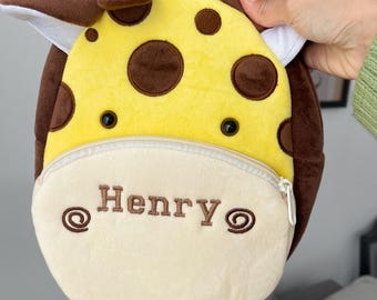 Personalised Giraffe Backpack with Name, Toddler Animal Nursery Rucksack