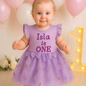 Benutzerdefinierte Name 1. Geburtstag Kleid für Baby Mädchen - Floral bestickt Outfit für erste Geburtstagsparty & Kuchen Smash - personalisierte Baby Geschenk für Mädchen