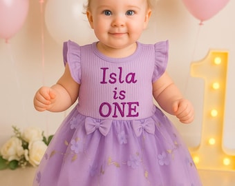 Personalisiertes Kleid zum 1. Geburtstag mit Namen, florales Tutu-Outfit für die Kuchenschlacht