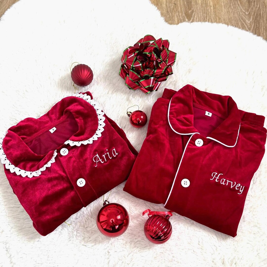 Personalized Velvet Christmas Kids and Adults Outfit Red Ruffle Outfit