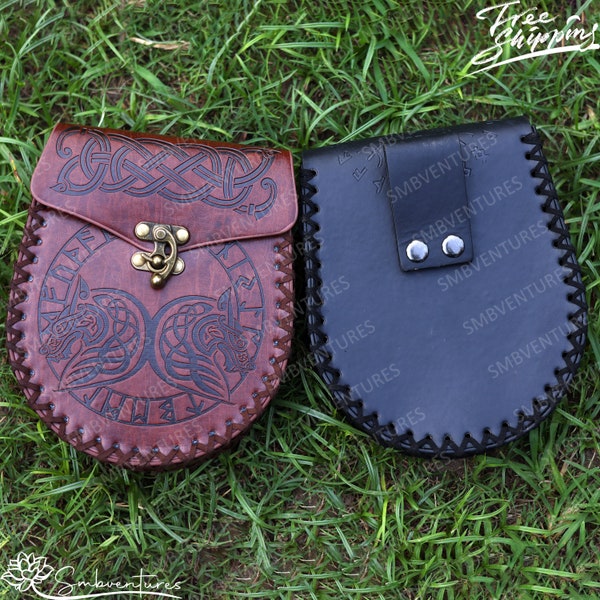 Medieval Messenger Belt Bag, Viking Renaissance Goth Bag, Small Leather Coins Purse, Vintage Steampunk Pirate Larp Cosplay Waist Belt Pouch