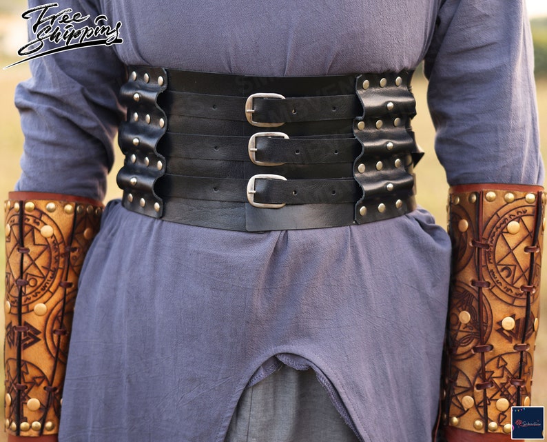 Medieval Pirate Leather Belt, Ren Faire Viking Larp Waist Belt, Fantasy ...