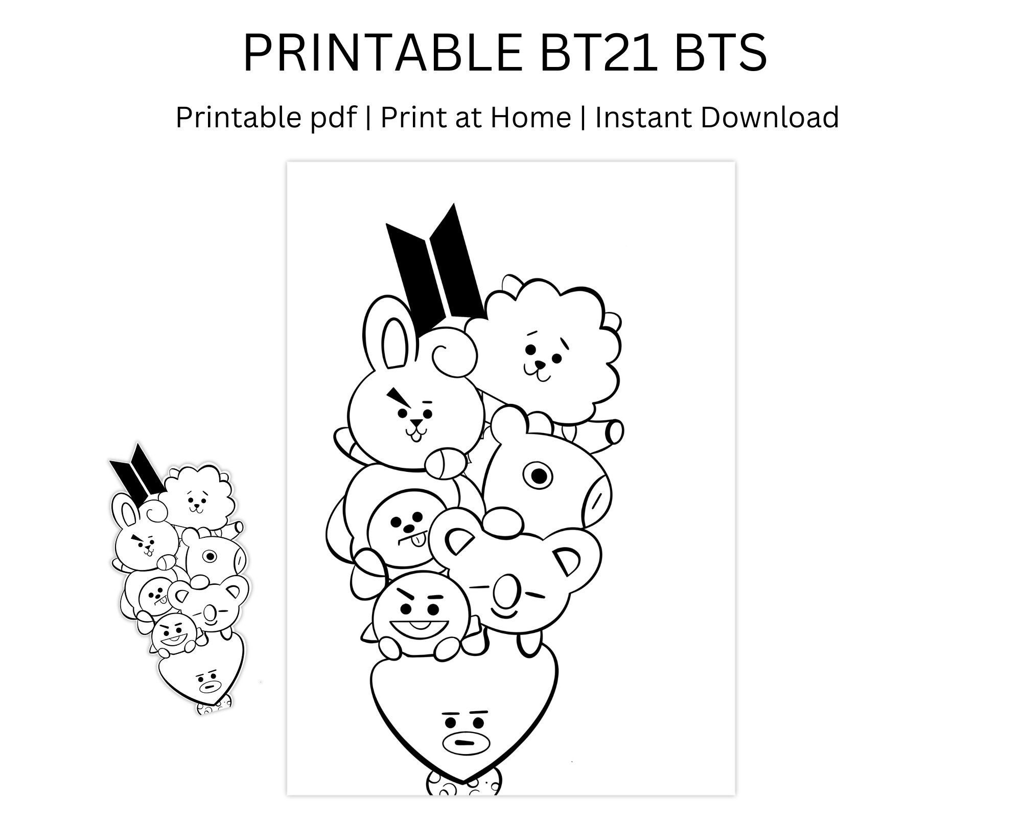 Printable BT21 BTS Cartoon Characters Digital Download Simple BTS Character Drawing, Downloadable Printable BTS Sticker BT21 - Etsy