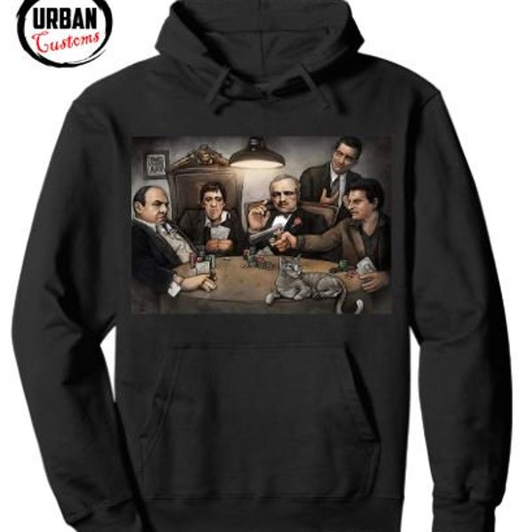 Mobsters scarface al pacino robert de niro sopranos playing cards gambling art on black hoodie