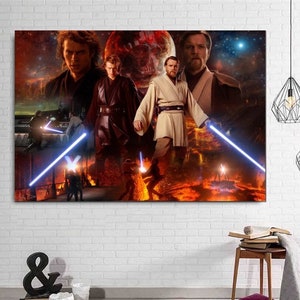 Starwars Anakin vs Obi Wan canvas poster kunst aan de muur, Anakin Skywalker print kunst, Clone Wars, Darth Vader, Luke Skywalker, Obi Wan Kenobi poster kunst