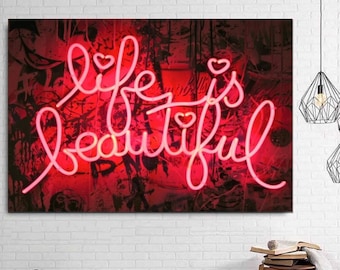 Life is Beautiful Graffiti Canvas Print Art,life is