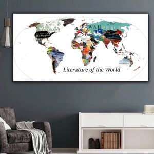 Mappa del mondo della letteratura, tela artistica da parete, mappa della letteratura per la scuola, poster letterario, arte letteraria, stampa letteraria, regalo per gli amanti dei libri, pronto da appendere