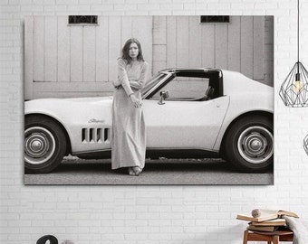 Joan Didion in Front of Stingray, Journalist writer, Joan Didion Poster Canvas Art, Famous Woman Painting,Home Decor, Oversize Wall Art
