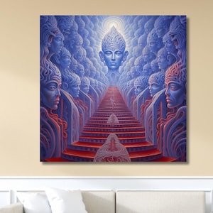 Tela in stile Alex Grey, Scala per il Paradiso ispirata ad Alex Grey, Arte murale Alex Grey, Alta risoluzione, per poster, Tela spirituale pronta da appendere