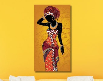 African Girl Canvas Paintings Wall Art African Wall Art Black Woman Canvas,Abstract Pictures,Black Canvas,Wall Decor, African Art,Home Decor