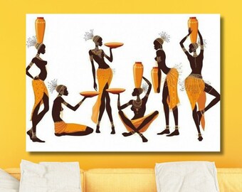 African Canvas Women Wall Art, Ethnic Canvas, African Wall Decor for Home, Folk Panel Art for Home Decoration, Huge Wall Art, Ready to Hang
