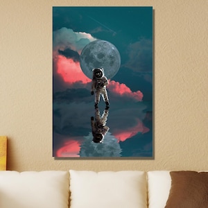 Moon and Astronaut Canvas, Nasa Print Canvas, Astronaut WALL ART, Nasa Astronaut Space Canvas Wall Art, Painting, Ready to Hang Canvas Art