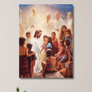 Jesus And The Children Ready To Hang Canvas, Religious Room Decor,Catholic Art,Christian Gifts Print,Scripture Wall Art,Modern Christian Art