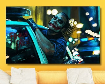 Joker in the Car Canvas, Joker Ready To Hang Canvas Wall Art,Joker Painting Extra Large Wall Art,Joker Wall Decor Comic Poster Ready To Hang
