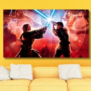 Starwars canvas Anakin vs Obi Wan poster, Anakin Skywalker print kunst, Clone Wars, Darth Vader kunst aan de muur, Luke Skywalker, Obi Wan Kenobi poster kunst