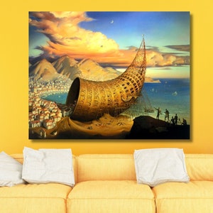 Art mural maisons de Vladimir Kush, reproduction sur toile, décoration d'intérieur, tableau Vladimir Kush, tableau surréaliste, art moderne, toile prête à accrocher