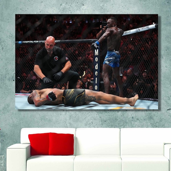 Israel Adesanya UFC KO Canvas Wall Art/Poster Print of Alex Pereira Bow & Arrow Celebration UFC Champion: The Last Stylebender Ready to Hang