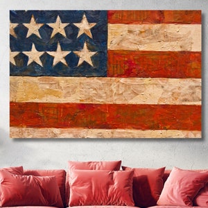 Jasper Johns USA Flag 1967 Wall Art, Bandiera di Jasper Johns pronta da appendere su tela, Poster con stampa della bandiera di Jasper Johns, The Flag Pop Art, Arte della bandiera degli Stati Uniti