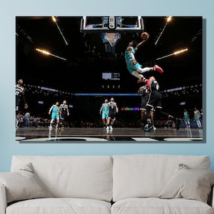 Ja Morant Dunk kunst aan de muur, Ja Morant Dunk canvas poster, Dunk print, NBA canvas, Ja Morant print, kamer wanddecoratie, basketbal muurkunst