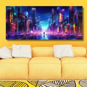 Cyberpunk City Wall Art, Neo Futuristic Cyberpunk City Canvas Poster,Man Cave Home Wall Decor,Canvas Print,Living Room Canvas Wall Art Decor