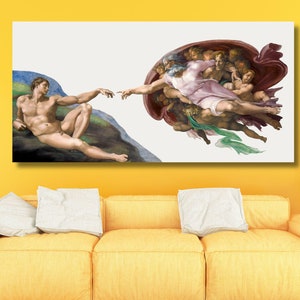 Reproduction d&#39;art mural, création des mains d&#39;Adam de Michel-Ange, grande oeuvre d&#39;art murale sur toile, peinture classique de la Renaissance prête à accrocher