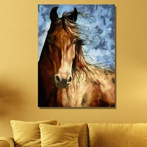 Braune Pferdedruck Leinwand, Ölgemälde Pferde Wandkunst Poster, Kunstdruck, Pferdewandbehänge, weißes Raumdekor, fertig zum Aufhängen auf Leinwandkunst
