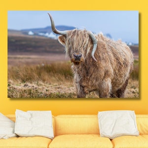 Cow With Tongue Black White Canvas Highland Cow Canvas Wall Art Farmhouse Decor Rustic Wall Decor Animals Painting Scottish Cow Wall Art Cow