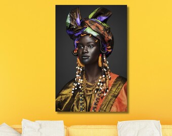 African Black Woman Wall Art Canvas,Abstract African Girl Canvas Paintings Wall Art Pictures,Black Canvas,Wall Decor, African Art,Home Decor