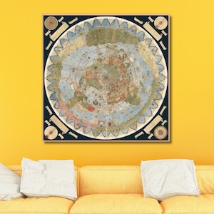 World Beyond The Ice muur satelliet platte aardekaart canvas muurkunst klaar om op te hangen, grote wereldkaart muurkaart, platte aardekaart, canvas posterkunst