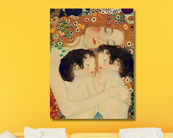 Mother and Twins Canvas, The Mother and Child Wall Art, Gustav Klimt Canvas Print, Klimt Mother Decor, Twins Wall Art,R eady To Hang Canvas
