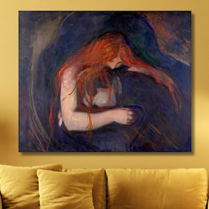 Edvard Munch The Vampire 1895 Illustration Ready To Hang Canvas Wall Art,The Vampire Poster Print,Famous Fine Art,Edvard Munch Paintings Art