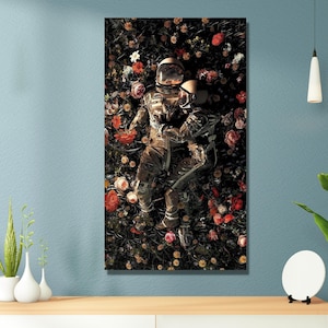 Astronaut Paar Poster, Nasa Leinwand, Nasa Astronaut Liebe im Weltraum Wandkunst, Blumen und Astronauten Wall ART Malerei, fertig zum Aufhängen