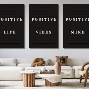 Set Of 3 Piece Motivational Canvas, Black White Office Decor, Inspirational Quote Print, Success Affirmations Positive Mindset Canvas Poster