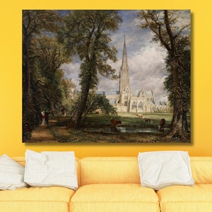 John Constable Wall Art, Salisbury Cathedral from the Bishop&#39;s Grounds (1825) Canvas Gallery Wrapped or Framed Giclee Canvas Wall Art Print
