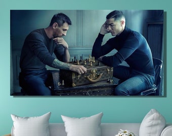 Messi & Ronaldo Chess Canvas, Football Legends Canvas, Soccer Player Poster, Football Wall Art,Sport World Cup 2022 Iconic Art,Ready To Hang