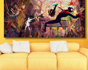 Spider-Man Across The Spider-Verse Canvas Poster, Spider-Man Across The Spider-Verse Poster, Miguel O'Hara Wall Hanging, Kids Room Decor Art