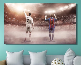 Football Legends Messi Poster & Ronaldo Wall Art, Football Legends Canvas, Soccer Player Poster, Football Wall Art,Sport Home Decor Wall Art