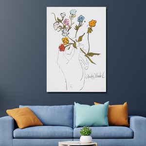 Andy Warhol Wand Kunst Blumendruck Blumen Hand Poster Wandkunst Seltene Andy Warhol Blume Zeichnung Leinwand, Wohnkultur Leinwanddruck Blumen Leinwand