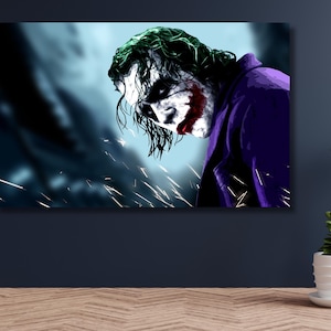 Póster de Joker Dark Knight, lienzo de Joker para pared, cuadro de Joker para pared de gran tamaño, póster de cómic de Joker para decoración de pared listo para colgar, listo para colgar