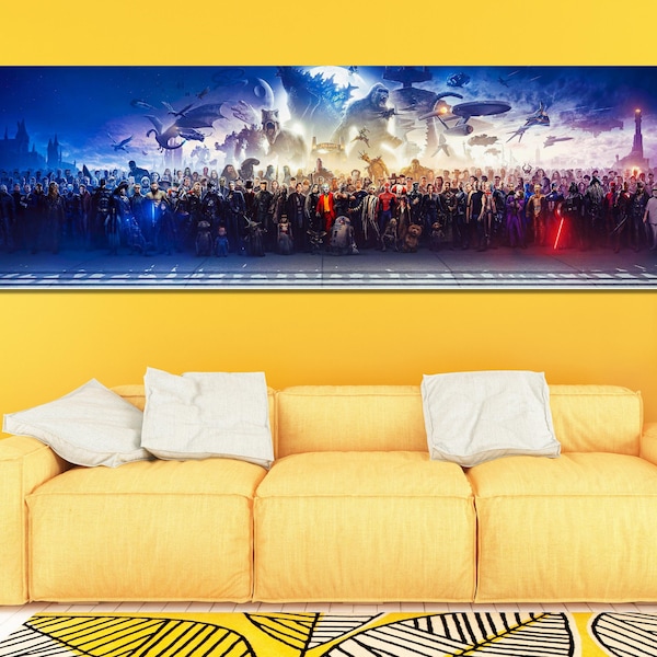 150 Movie Characters Canvas, Blockbuster Fine Art Panorama Print, Canvas Art Prints, Movie Pano on Canvas, XXL Fan Art Canvas Ready To Hang
