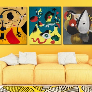 Set of 3 Joan Miro Painting,Joan Miro Canvas Wall Art,Joan Miro Poster,Joan Miro Print,Surreal Wall Art,Abstract Wall Art, Ready to Hang