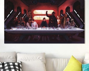 Last Supper Legend StarWars Movie Characters Poster,Darth Vader Poster,Kylo Ren Canvas Print,Kids Wall Art,Man Cave Decor,Ready to Hang Art