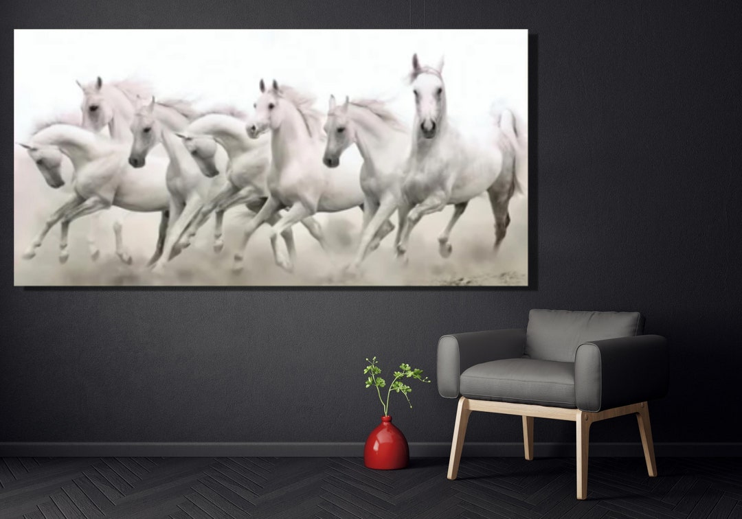 7 Running Horses Canvas Art,7 Running White Horses Canvas Wall Art ...