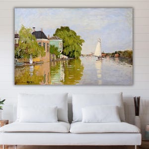 Houses Achterzaan (1871) Claude Monet Ready to Hang Canvas, Monet Artwork, Claude Monet Print Wall Décor Canvas,Claude Monet Canvas Wall Art